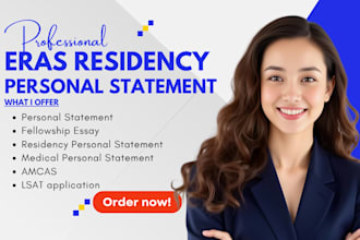 edit residency personal statement, eras application, lor, medical CV