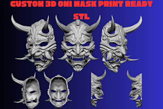 design, oni mask, halloween mask, anime cosplay helmet stl for 3d printing