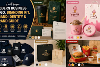 design a modern business logo, branding kit, brand identity and brand guide