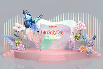 model 3d stage design,event backdrop,photobooth,giant paper flower,3d max render