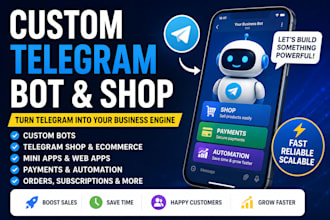 build custom telegram bot, telegram shop, ecommerce bot, mini app crypto payment