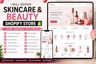 design a skincare shopify store, beauty website and cosmetics store