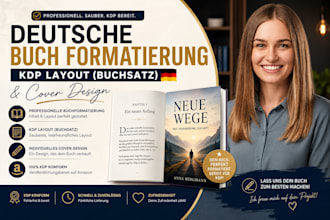 do german book formatting, KDP layout buchsatz, and cover design