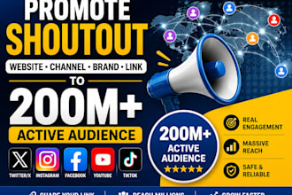 shoutout youtube channel to 5m USA, link share, twitter, ig website promotion