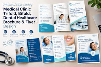 do medical clinic trifold, bifold, dental healthcare brochure and flyer design