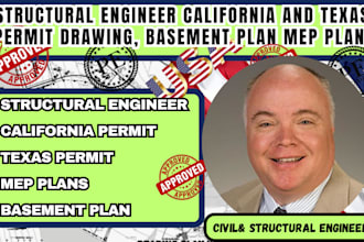 structural engineer california and texas permit drawing, basement plan mep plan