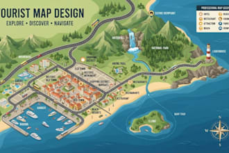 design resort, rv park, campground, campsite and site plan maps illustration