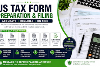 prepare and file US tax forms 1040, 1040nr, 1120, 1065 and 5472