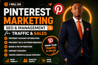 do shopify pinterest marketing, SEO and management for traffic and sales