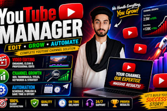 be your youtube manager for video editor,creator, video seo,gowth and automation