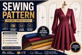 design sewing patterns for dresses, shirts, pants and all garments