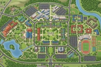 design university campus map, wayfinding signage map and visitor guide