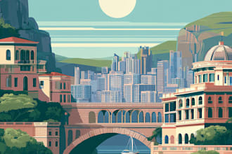create a landscape and urban vector art illustration