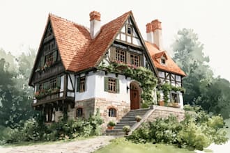 paint custom watercolor house illustration and building