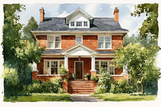 draw custom watercolor house or fantasy architecture