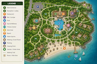 design resort, park, hospitality and tourist destination wayfinding map