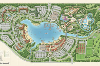 create illustrated trail map, campground map, hiking map, resort and  site plan
