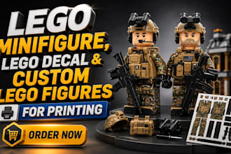 design custom lego minifigure, lego decal and custom lego figures for printing