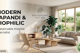create a modern japandi and biophilic interior, exterior design for your home