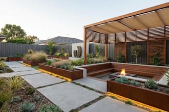 garden modern creative backyard, landscape design, rendering,