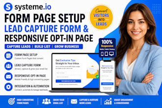 systeme io form page setup, lead capture form and responsive opt in page