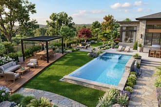 create 3d landscape, backyard, garden, patio and outdoor living rendering