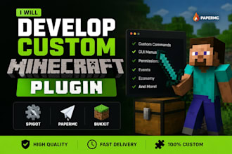 develop custom minecraft plugin, spigot papermc plugin, minecraft server plugin