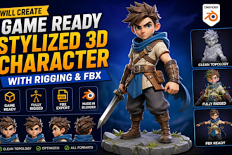 create game ready stylized 3d character in blender with rigging and fbx