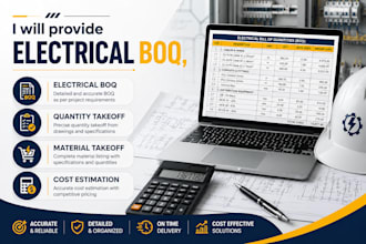provide electrical boq, quantity takeoff, material takeoff and cost estimation