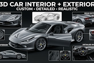 create a detailed 3d car interior and exterior automotive  and vehicle model