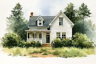 draw custom watercolor building illustration