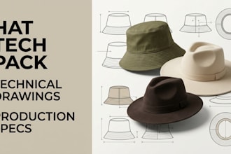 design custom hat tech packs with detailed drawings and manufacturing specs