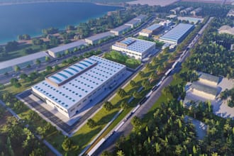 render warehouse exterior,industrial factory,logistics hub,metal roofing panel