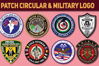 design custom patches, badges, stickers, military, army, skull, circular logo