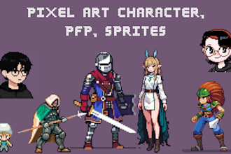 create pixel art character, sprite sheet, pixel animation, pfp, overworld sprite