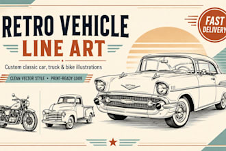 create retro vehicle line art illustration