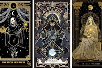 design custom tarot card, oracle deck card frame board game art, mystical art