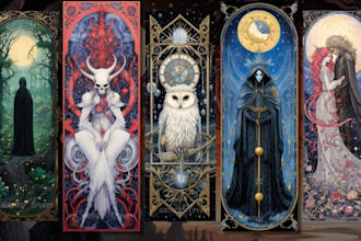 design custom tarot card, oracle deck card frame board game art, mystical art
