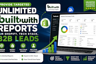 provide targeted unlimited builtwith reports for shopify, tech stack, b2b leads