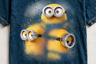 design a funny vintage minions t shirt, distressed teal tee with white stitching