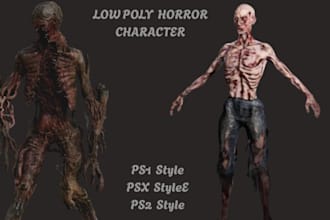 create creepy psx ps1 ps2 low poly 3d horror character rigging and animation