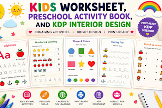 design kids worksheet, preschool activity book, and KDP interior design