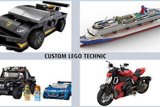 design custom lego technic car, bike truck, ship with parts list