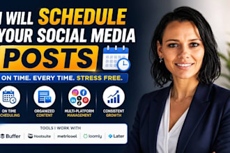 schedule your social media  posts using buffer , hootsuite, loomly and metricool