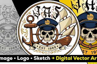 turn sketch to vector, digital vector art, hand drawn illustration, redraw logo
