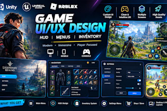 design game UI UX for unity unreal roblox mobile PC hud menus inventory