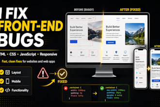 fix HTML CSS javascript bugs and responsive website issues