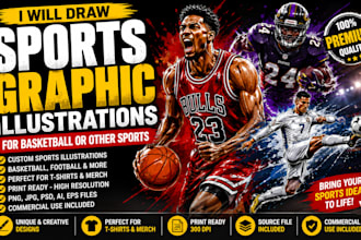 draw sports graphic illustrations for basketball or other sports