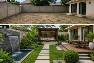 create landscape and garden design with backyard planning and 3d rendering