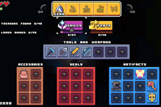 create custom pixel art ui, game interface, pixel hud, gui and icons for games